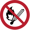Señal ISO 7010 P003: Prohibido encender fuego, las llamas desnudas, las fuentes de ignición y fumar