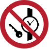 Señal ISO 7010 P008: Prohibido introducir objetos metálicos o relojes