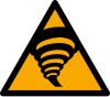Señal ISO 7010 W074: Zona de riesgo de tornado